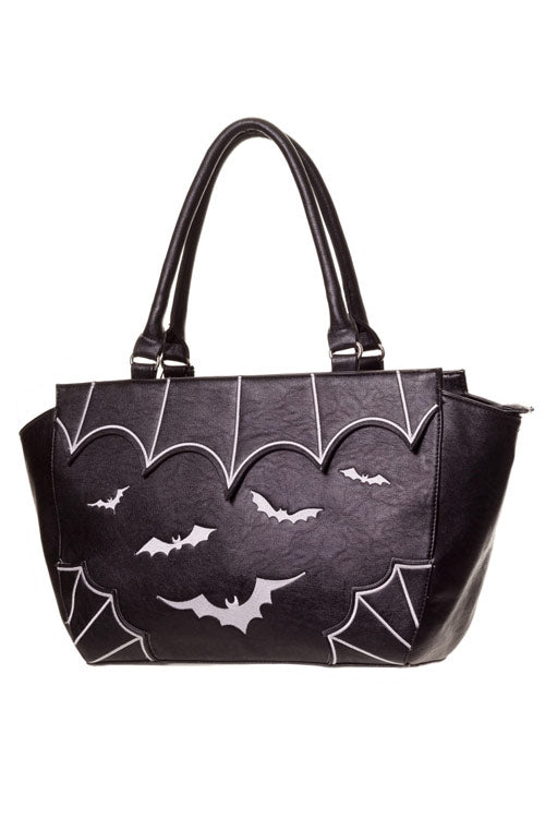 Banned Alternative Bat Handbag Purse with Black and White Embroidery