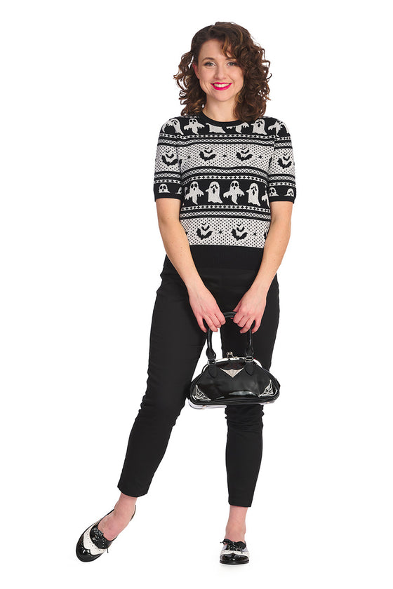 Banned Alternative Ghost Delight Top Jumper Halloween Black and White Knit Argyle