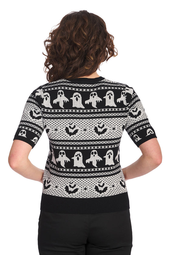 Banned Ghost Delight Top Halloween Black and White Knit Argyle