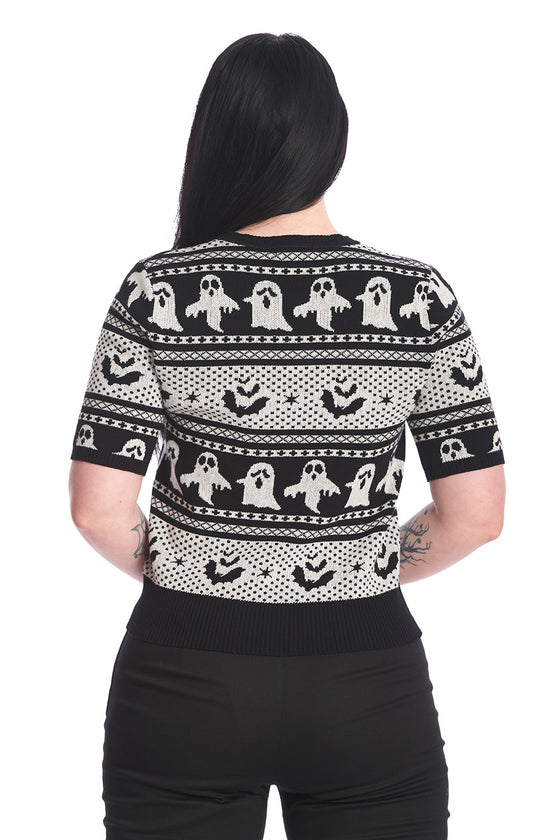 Banned Alternative Ghost Delight Top Jumper Halloween Black and White Knit Argyle