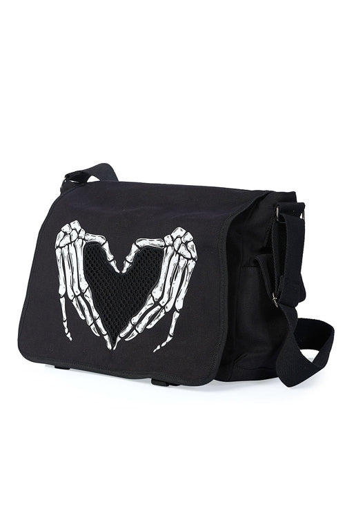 Banned Alternative Darkest Love Messenger Laptop Bag Skeleton Hands Heart Motif