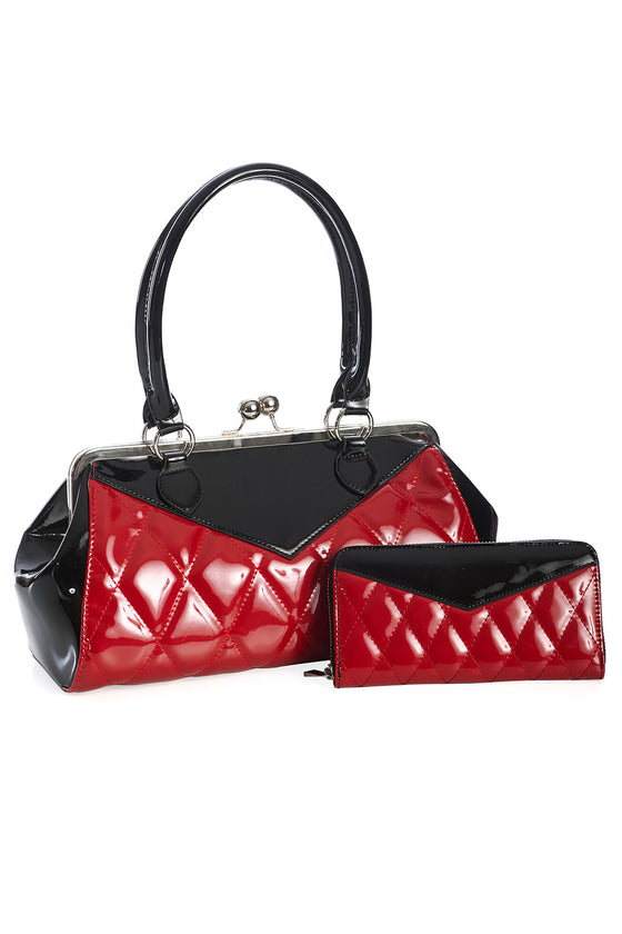 Banned Lily Mae Handbag Purse with Black and Red Retro Styling