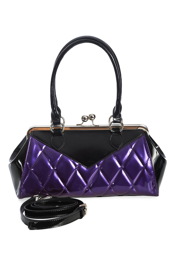 Banned Lily Mae Handbag Purse with Black and Purple Retro Styling