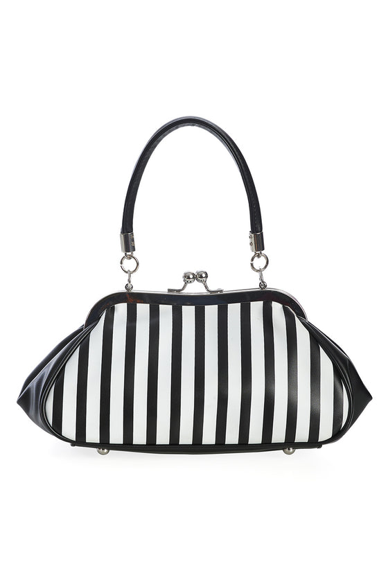 Banned Alternative Night Of Mystery Handbag Purse with Black and White Striped and Bat Bow Detail