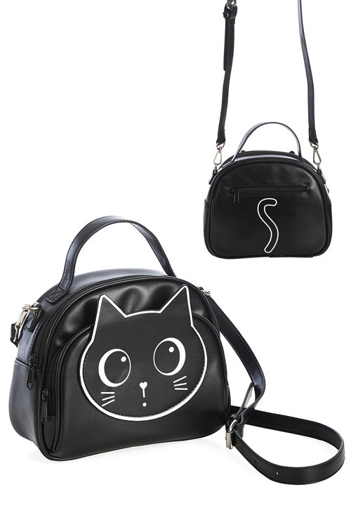 Banned Alternative Haru Cross Body Shoulder Bag in Black with Cat Detailing