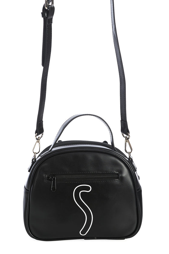 Banned Alternative Haru Cross Body Shoulder Bag in Black with Cat Detailing