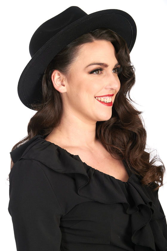 Banned Apparel Wednesday Fedora Brimmed Hat Witchy