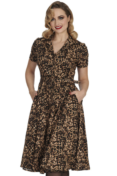 Banned Cheetah Girl Shirt Swing Dress with Matching Belt in Leopard Print