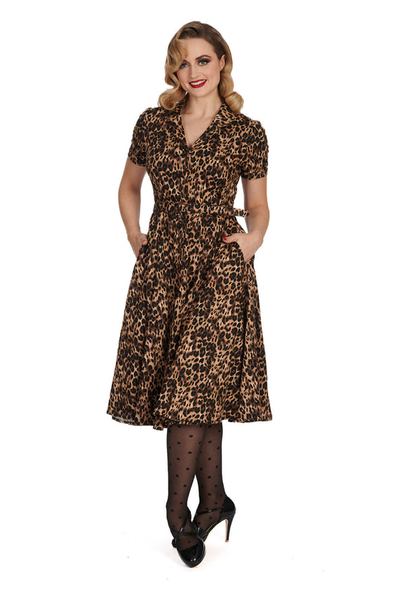 Banned Cheetah Girl Shirt Swing Dress with Matching Belt in Leopard Print