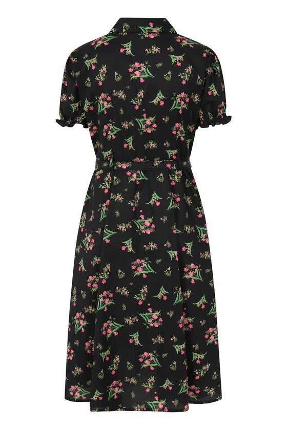 Banned Retro Star Jules Shirt Flare Dress with Matching Belt in Black Floral