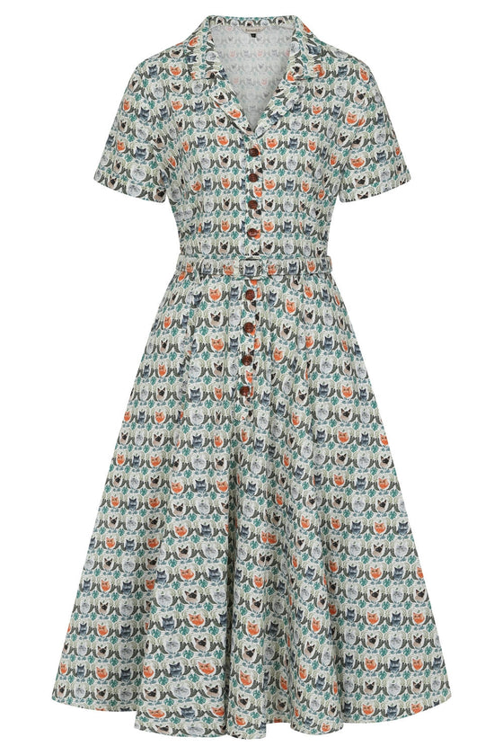 Banned Retro Bella Purrfect Shirt Swing Dress with Matching Belt in Cat Print