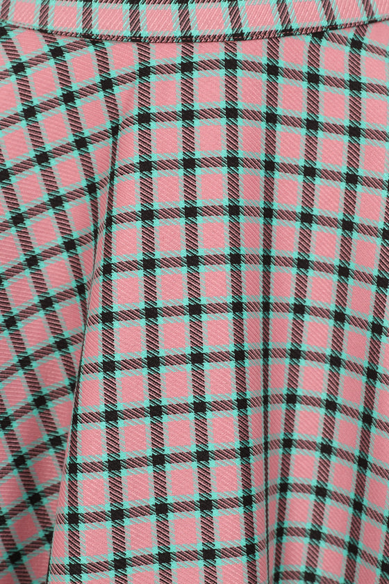 Banned Retro Cary Sweet Swing Skirt in Pink Check Tartan