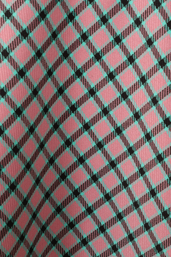 Banned Retro Cary Sweet Swing Skirt in Pink Check Tartan