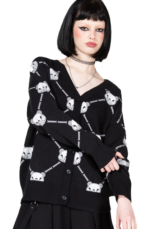 Killstar Gloomy Bear Collab Bone to Pick Oversize Cardigan Argyle and Skull Detail Knitted