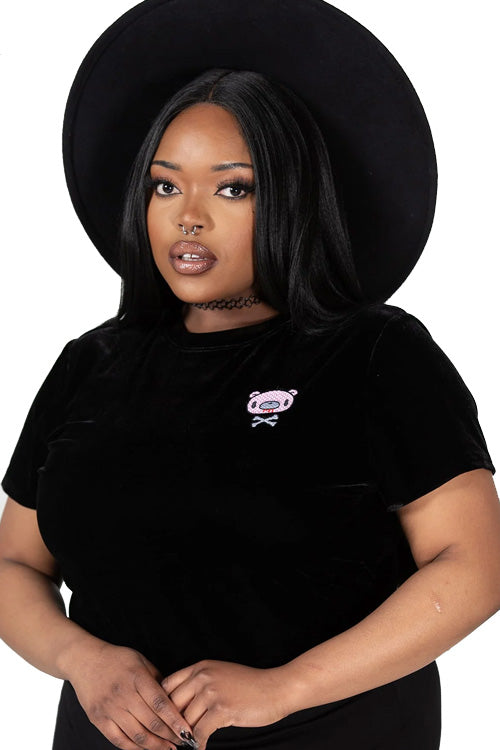 Killstar Gloomy Bear Collab Gloomy Bones Crop Top Embroidered Velvet