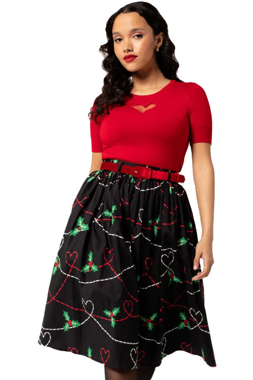 Hell Bunny Angelica Circle Skirt with Holly Design Christmas