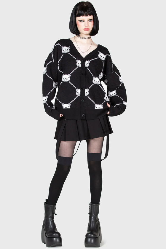 Killstar Gloomy Bear Collab Bone to Pick Oversize Cardigan Argyle and Skull Detail Knitted