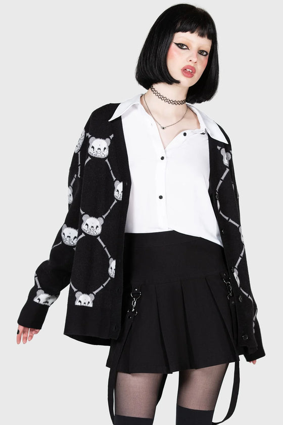 Killstar Gloomy Bear Collab Bone to Pick Oversize Cardigan Argyle and Skull Detail Knitted