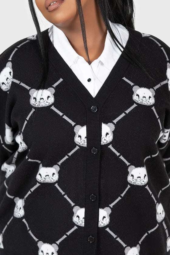 Killstar Gloomy Bear Collab Bone to Pick Oversize Cardigan Argyle and Skull Detail Knitted