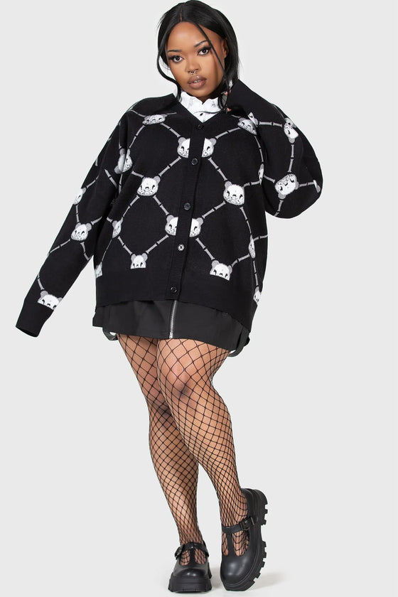 Killstar Gloomy Bear Collab Bone to Pick Oversize Cardigan Argyle and Skull Detail Knitted