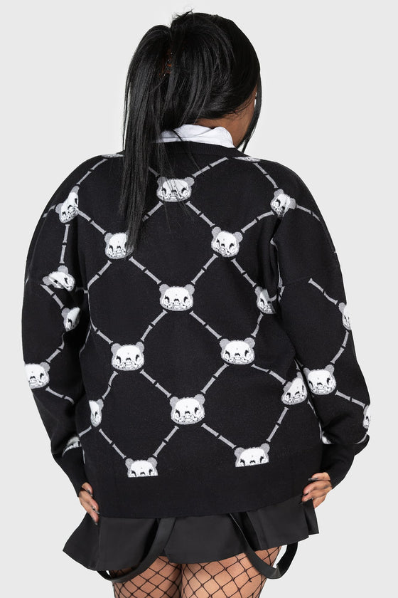 Killstar Gloomy Bear Collab Bone to Pick Oversize Cardigan Argyle and Skull Detail Knitted