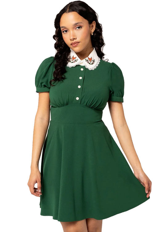 Hell Bunny Basil Mini Dress Foxes Peter Pan Collar