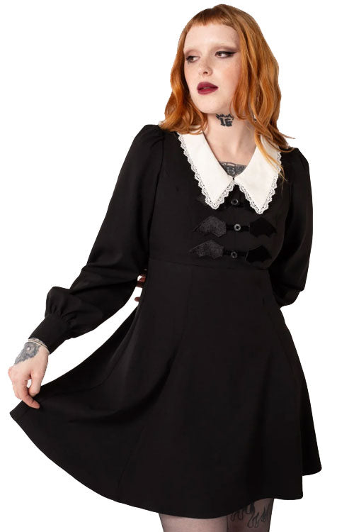 Hell Bunny Batilda Dress Gothic Bats Statement Collar