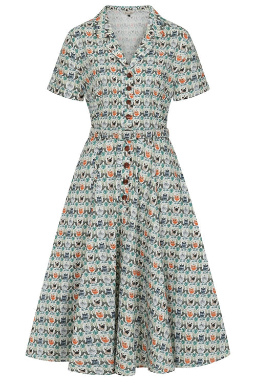 Banned Retro Bella Purrfect Shirt Swing Dress with Matching Belt in Cat Print