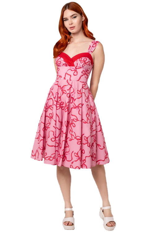 Hell Bunny Bownita Dress in Pink and Red Bow Print