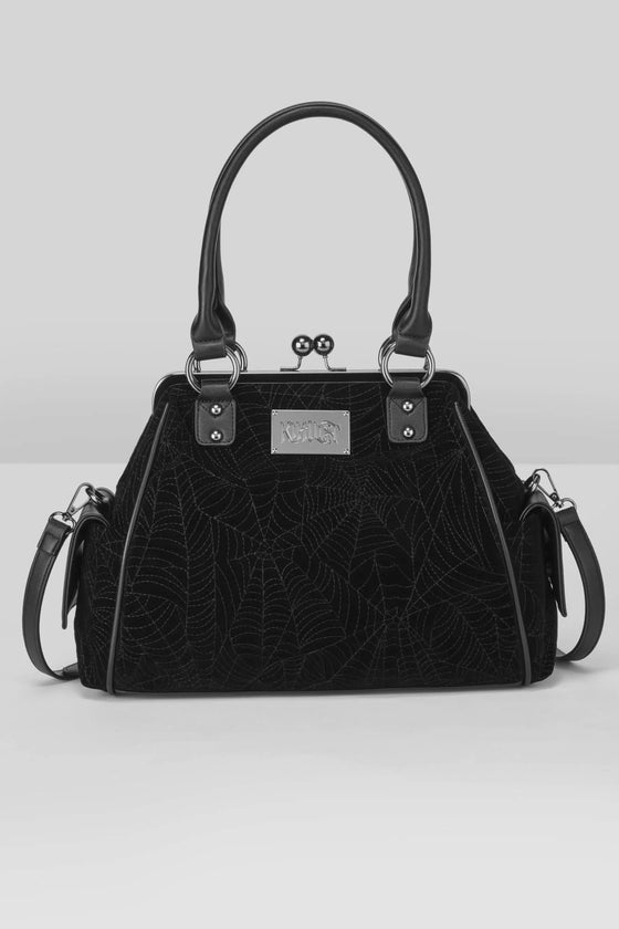 Killstar Ceaseless Night Velvet Handbag with Web Embroidery Kihilist Range