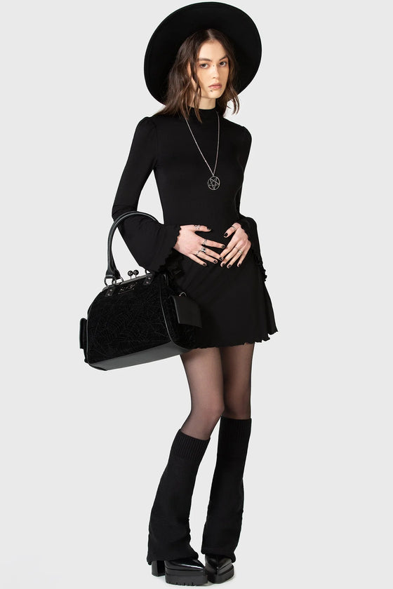 Killstar Ceaseless Night Velvet Handbag with Web Embroidery Kihilist Range