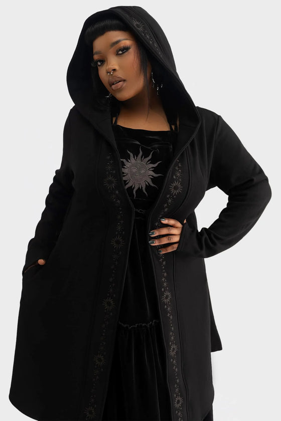 Killstar Crepusculum Black Embroidered Heavy Hooded Jacket Higher Being Range