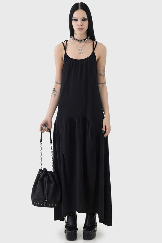 Killstar Demise Flowing Maxi Dress with Pentagram Strap Detailing Swamp Witch