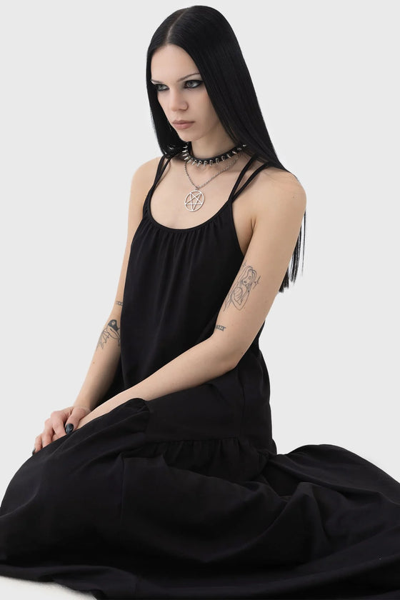 Killstar Demise Flowing Maxi Dress with Pentagram Strap Detailing Swamp Witch