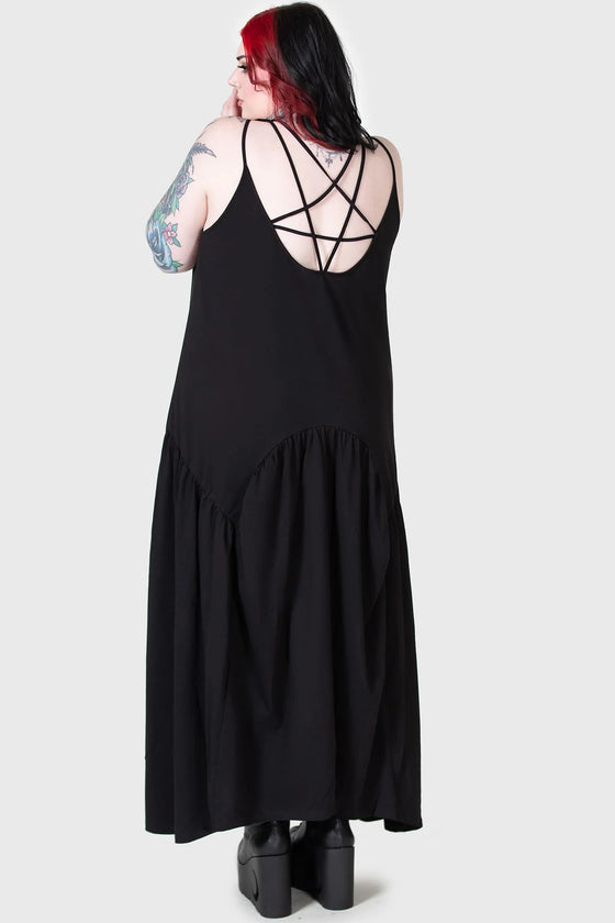 Killstar Demise Flowing Maxi Dress with Pentagram Strap Detailing Swamp Witch