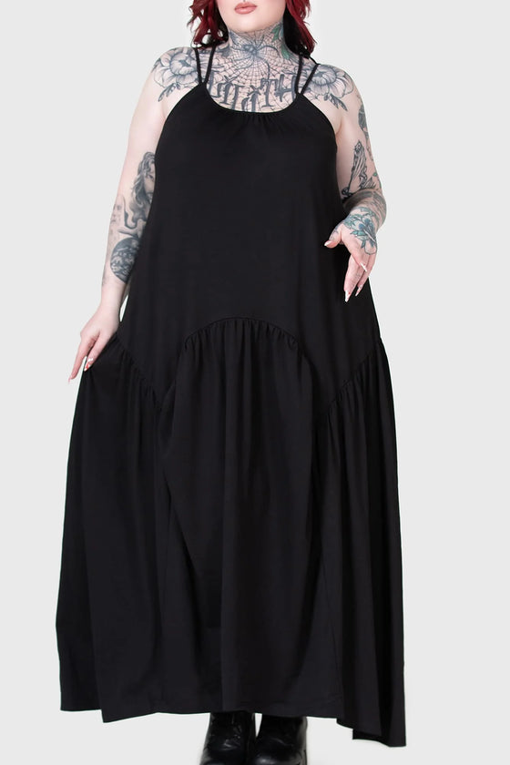 Killstar Demise Flowing Maxi Dress with Pentagram Strap Detailing Swamp Witch