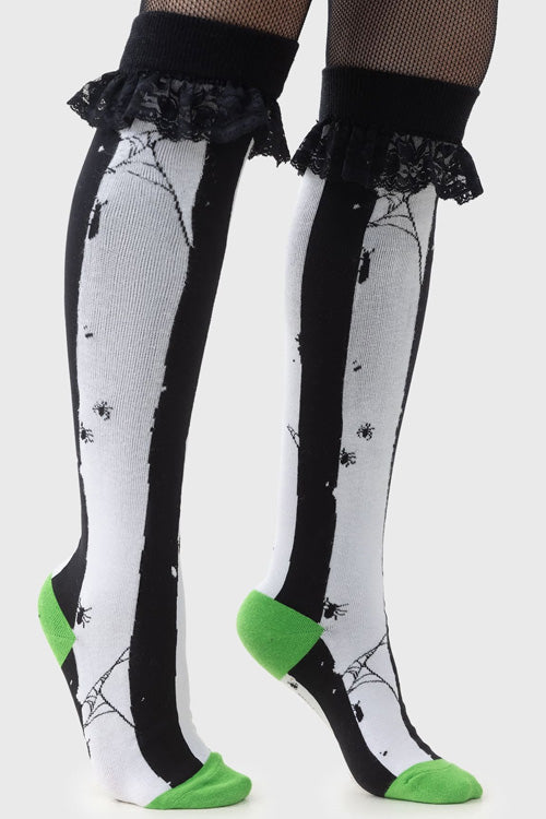 Killstar Distressed Stripe Knee-High Socks Beetlejuice Range