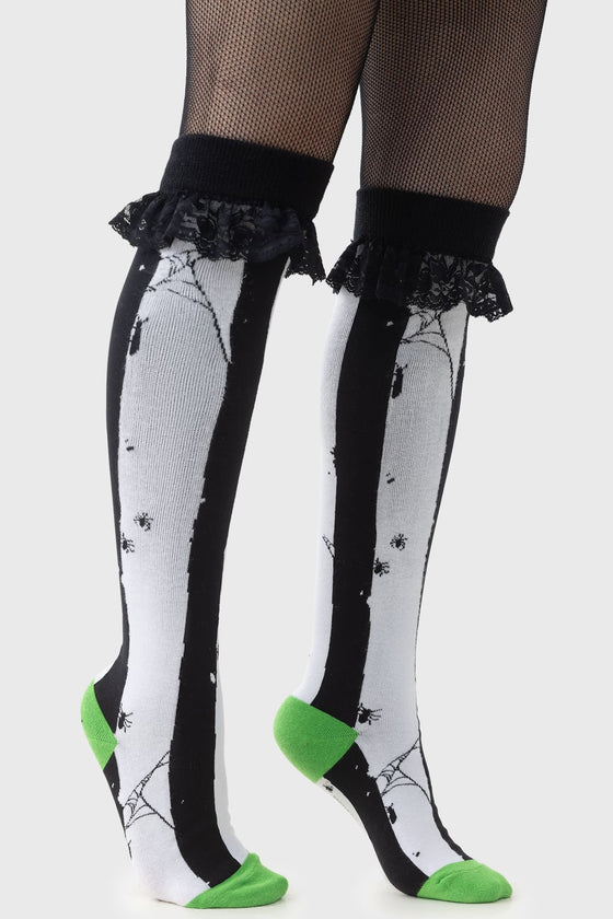 Killstar Distressed Stripe Knee-High Socks Beetlejuice Range