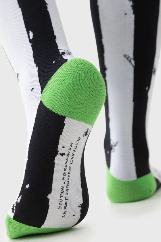 Killstar Distressed Stripe Knee-High Socks Beetlejuice Range