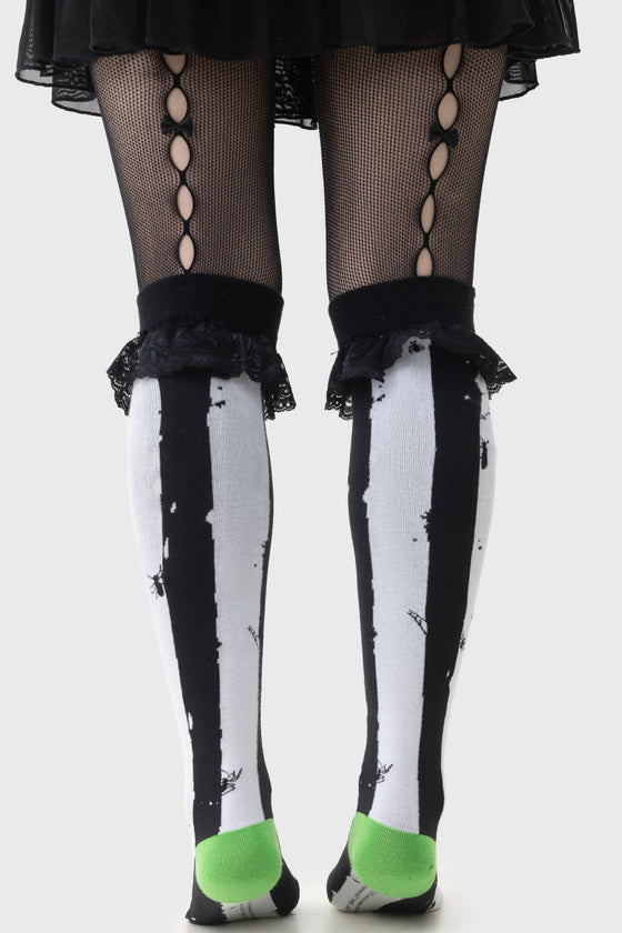 Killstar Distressed Stripe Knee-High Socks Beetlejuice Range