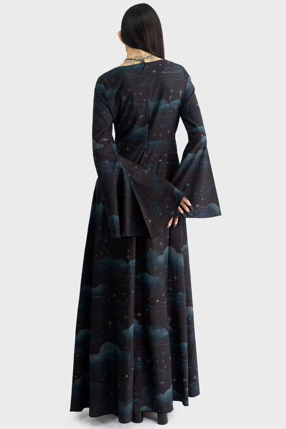 Killstar Dreamanicon Maxi Pinafore Dress Night Sky Print Higher Being Range