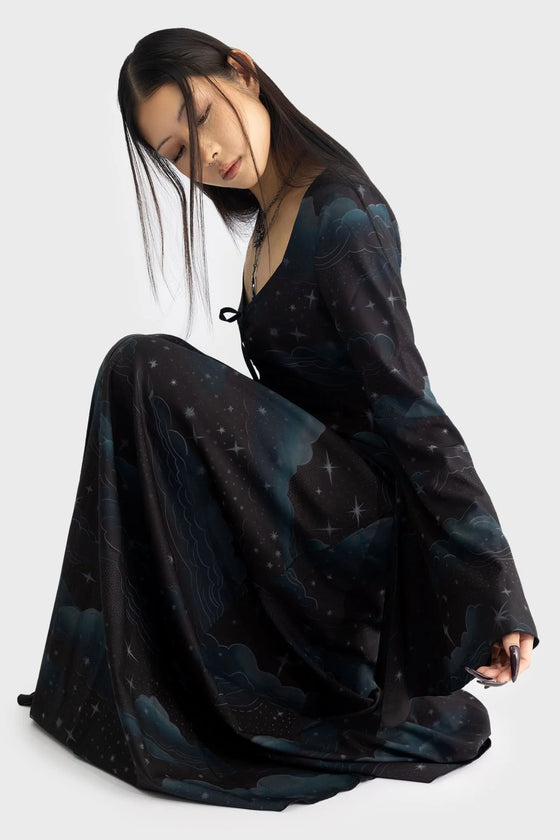 Killstar Dreamanicon Maxi Pinafore Dress Night Sky Print Higher Being Range