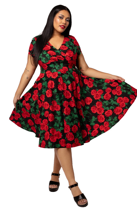 Hell Bunny Dolce Vita 50s Dress Red Roses on Black - PRE-ORDER estimated dispatch 7 February 2025