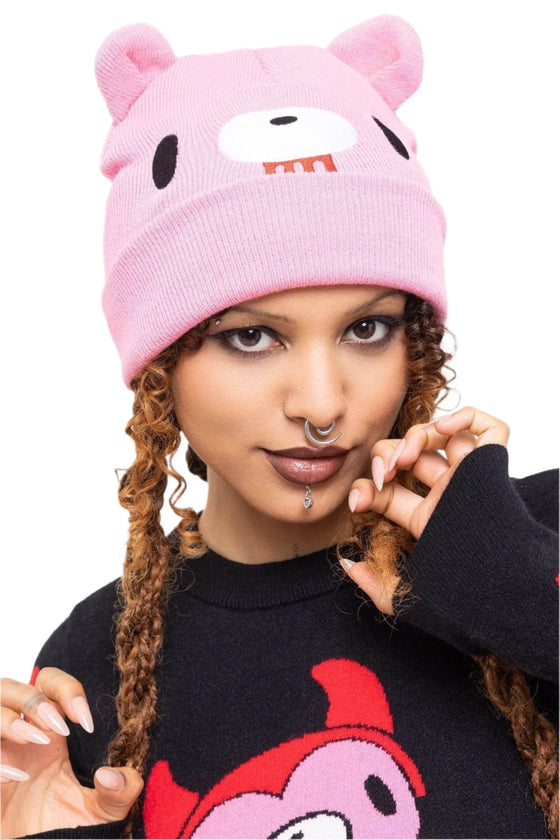 Killstar Gloomy Bear Pink Beanie with Embroidery Detail and Ears Gloomy Bear Range