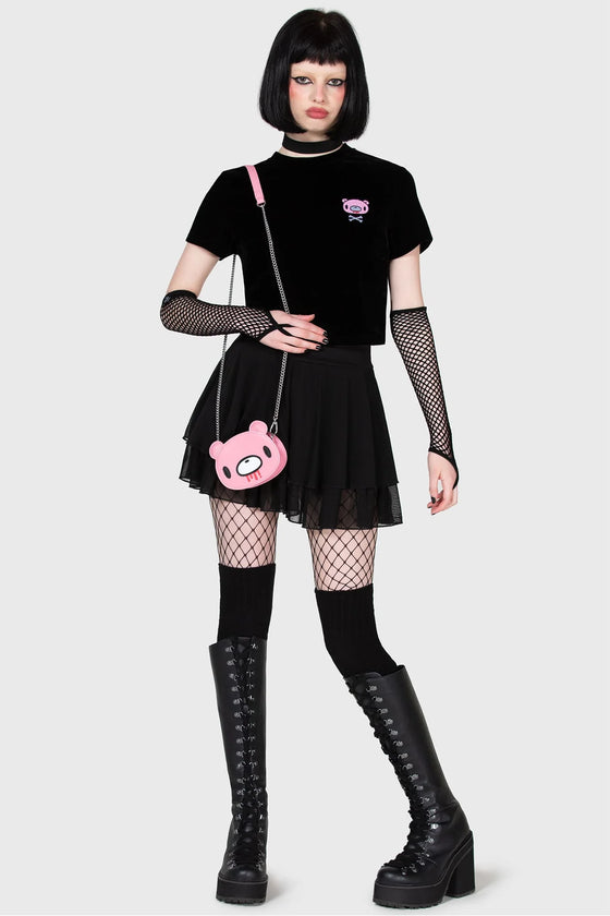 Killstar Gloomy Bear Collab Gloomy Bones Crop Top Embroidered Velvet