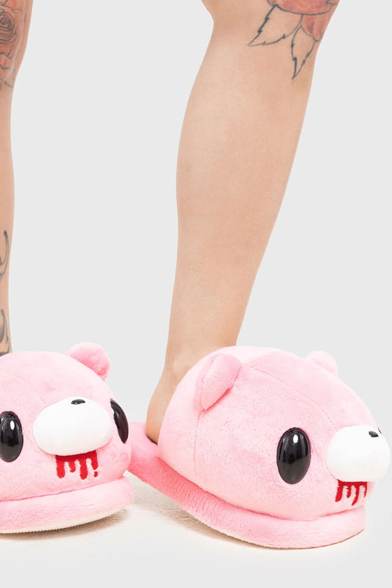 Killstar Gloomy Bear Pink Slippers with Embroidery Detail and Ears Gloomy Bear Range