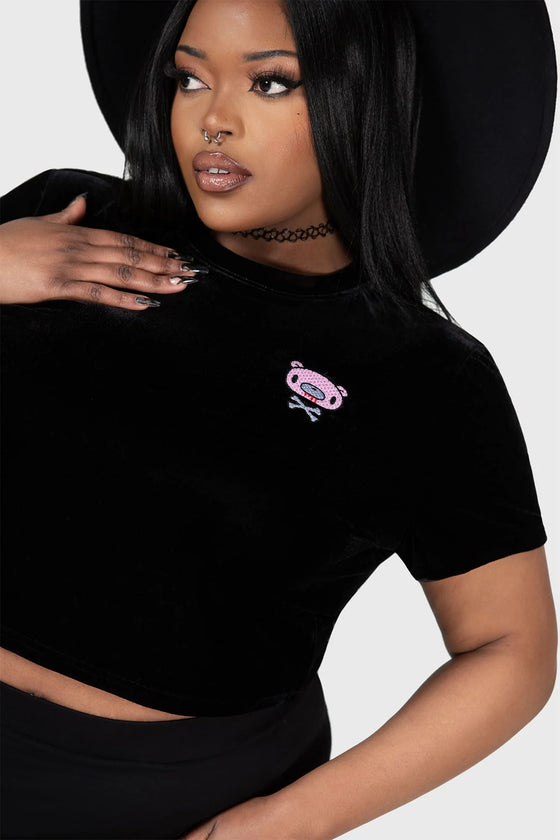 Killstar Gloomy Bear Collab Gloomy Bones Crop Top Embroidered Velvet