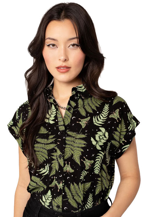 Hell Bunny Gaia Shirt Foliage Moths Stars Moon Print - PRE-ORDER estimated dispatch 17 January 2025