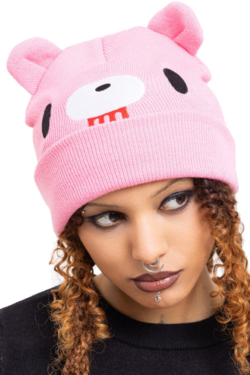 Killstar Gloomy Bear Pink Beanie with Embroidery Detail and Ears Gloomy Bear Range