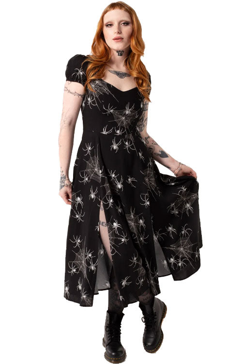 Hell Bunny Grungy Spider Maxi Dress Spider and Web Print